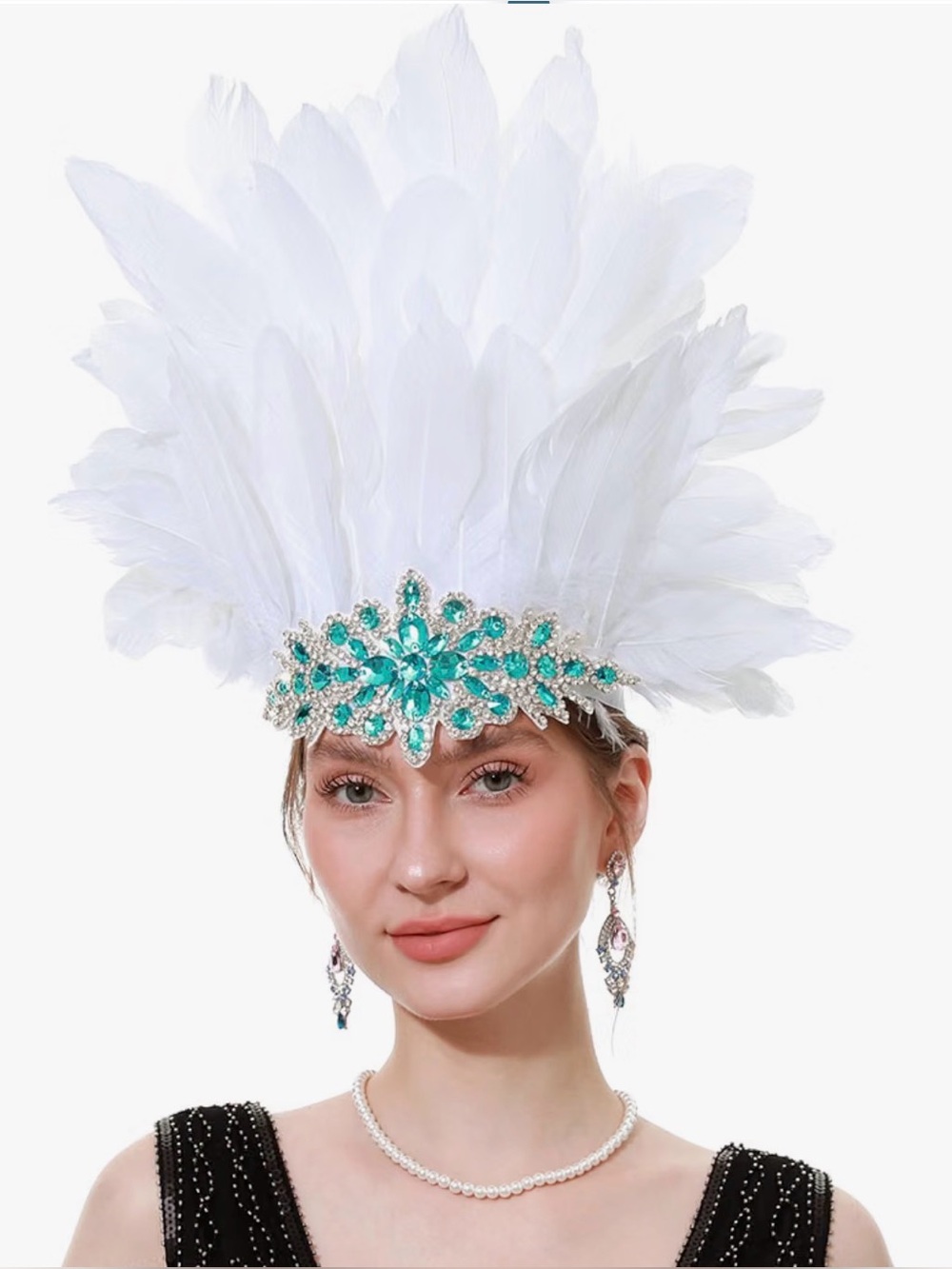 Rulala Fancy Feather Headpiece Rhinestones Headband Halloween Showgirl Headwear